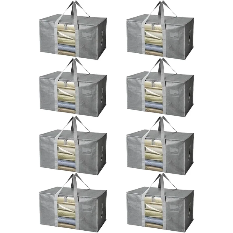 

8-Pack Oversized Moving Bags with Reinforced Handles, Heavy-Duty Storage Tote Moving Supplies for Packaging, Camping (Gray w/Win