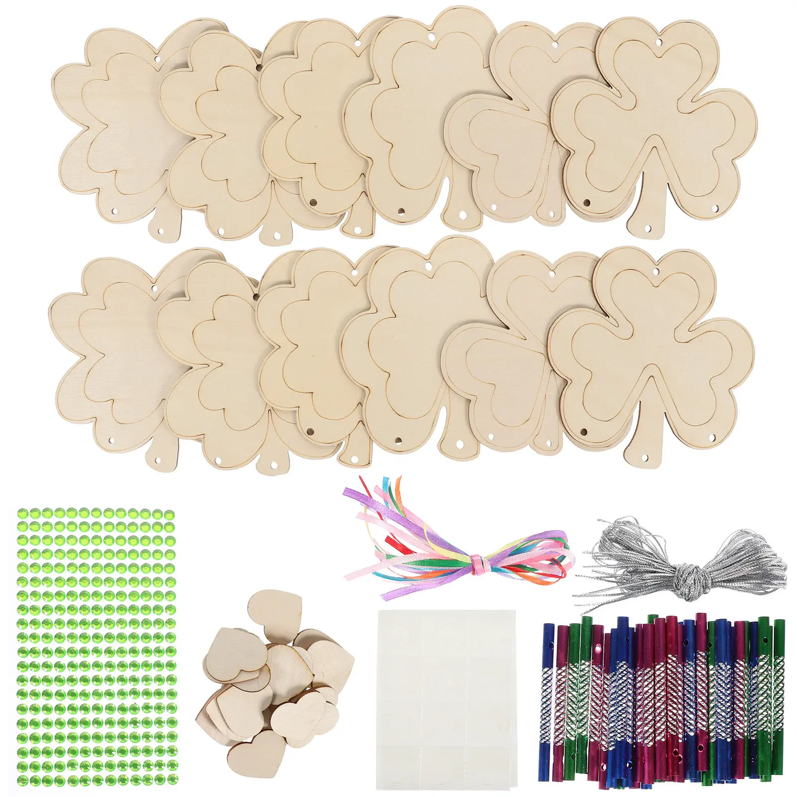 

1Set Wooden Shamrock Wind Chime DIY Kit Unfinished Craft for Spring Party St Patrick Day Hanging Decor Wooden Wind Chimes