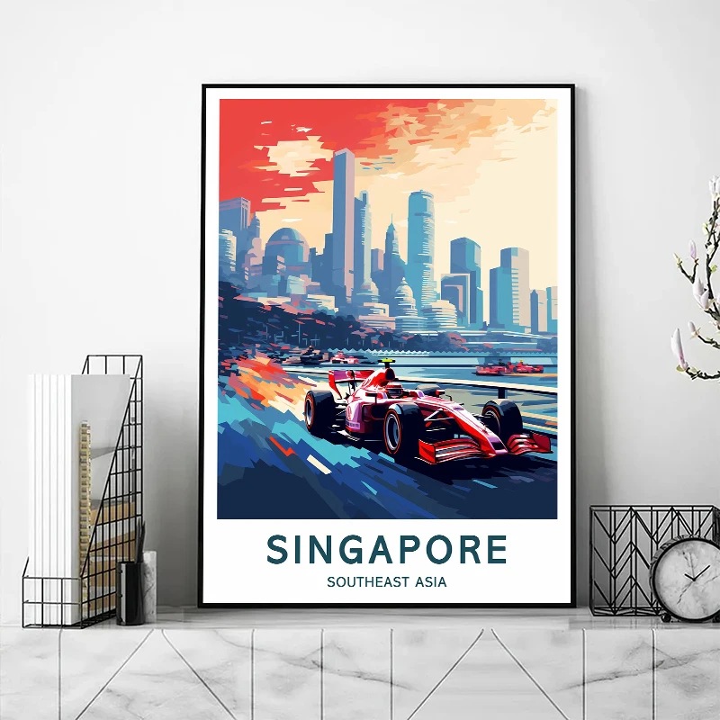 Motorsport Travel Posters Spain Mexico Barcelona Race Car Canvas Printing Wall Art Picture for Living Room Home Decor Gifts