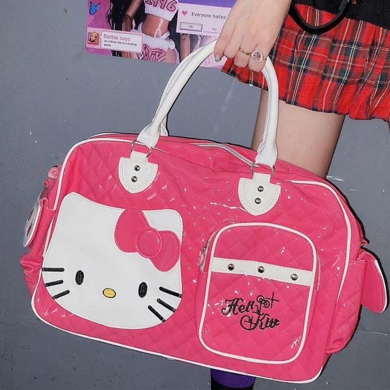 Sanrio Hello Kitty Large Capacity Crossbody Bag Pink Shoulder Bags For Women Y2k Sweet Girl PU Leather Handbag