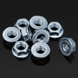 Metric Serrated Flange Hex Lock Nuts, Zinc Plated Hardware Nuts, Bright Finish, Full Thread, Hexagonal Flange Nut M4-M12