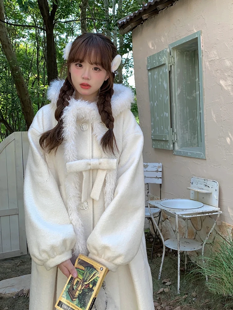 

Милое шерстяное пальто в клетку для женщин, зимнее, утепленное, с капюшоном, в корейском стиле, на пуговицах, с длинными рукавами, однотонное, корейская версия