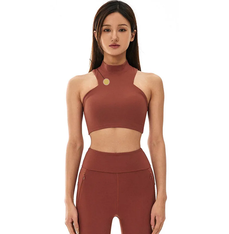 Women High Neck Quick Dry Elastic Back Zipper Compression Fitness Bra New Sexy With Push Up Outdoor Cycling Sports Yoga Bra