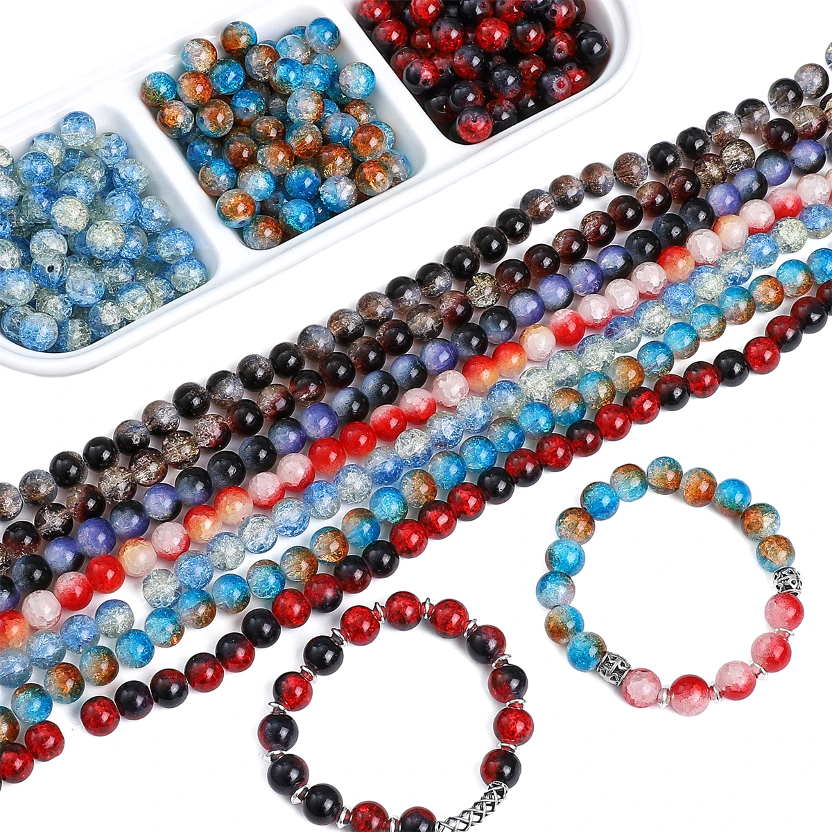 Glass Protein Floral Double-Piece Round Beads For DIY Jewelry Making Bracelet Accessories 10mm Aperture 1.5mm 20pcs