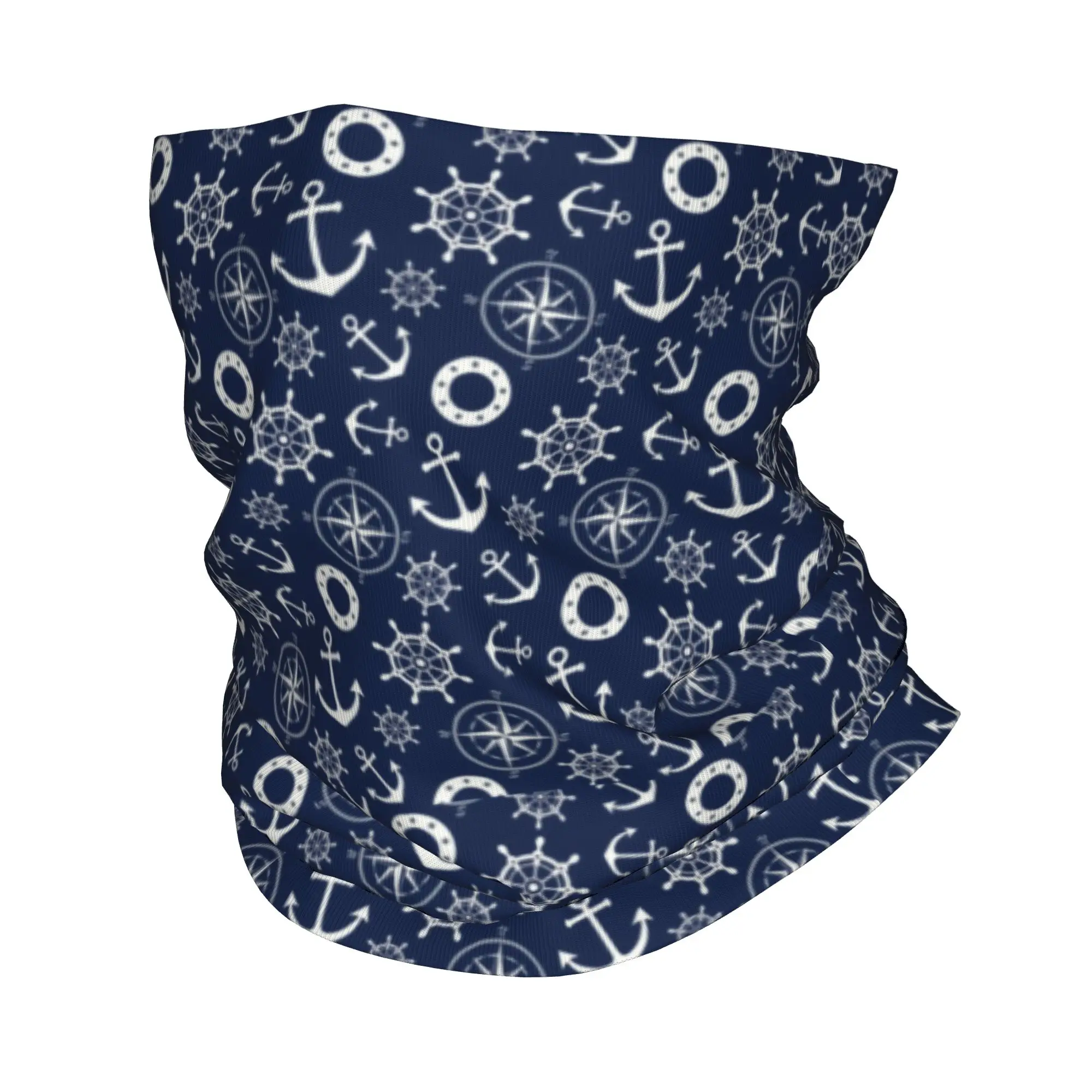 

Custom Navy Blue Nautical Wheel Anchor Bandana Neck Gaiter Windproof Face Scarf Cover Men Women Headband Tube Balaclava