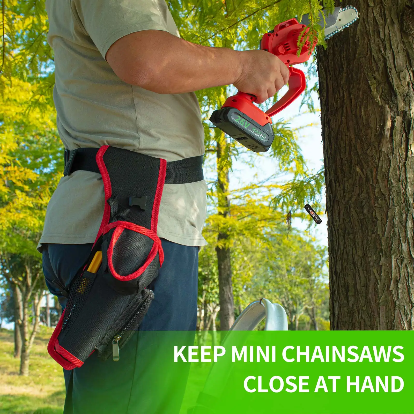 Mini Chainsaw Holster Belt Holder, Hands-free & Fast Draw, Small Chainsaw Bag Tool Holder for Handheld Battery Powered Chainsaw