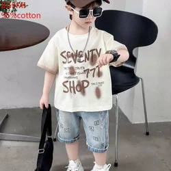 Teens Boys Summer Set Fashionable Baby Fashionable Cotton Letter Short Sleeve Children's Summer 2pcs Set Trendy Kids Outfits