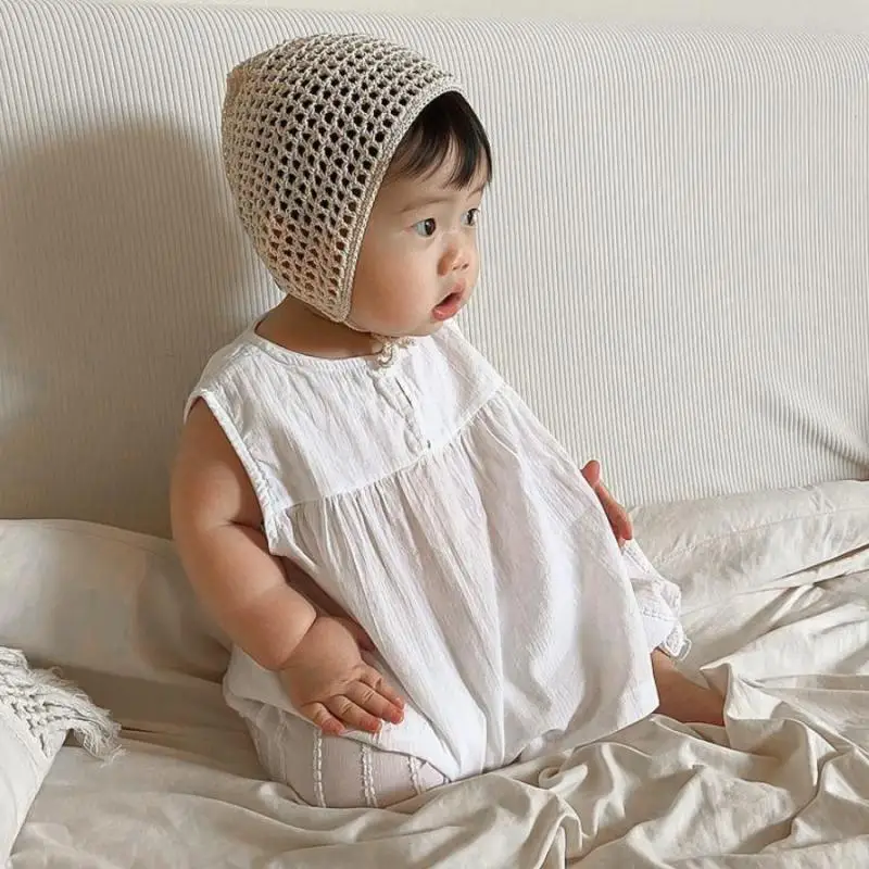2026 Summer New Baby Sleeveless Clothes Set Infant Girl Solid Breathable Vest + Pants 2pcs Suit Cotton Toddler Thin Outfits