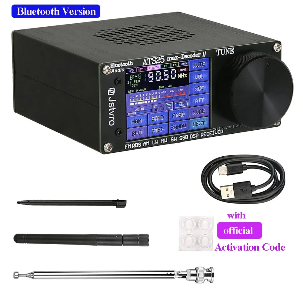 Decodificador ATS25 Max II versión Bluetooth, receptor de Radio completo de segunda generación, FM, SW, SSB, MW, LW, pantalla táctil de 2,4 pulgadas