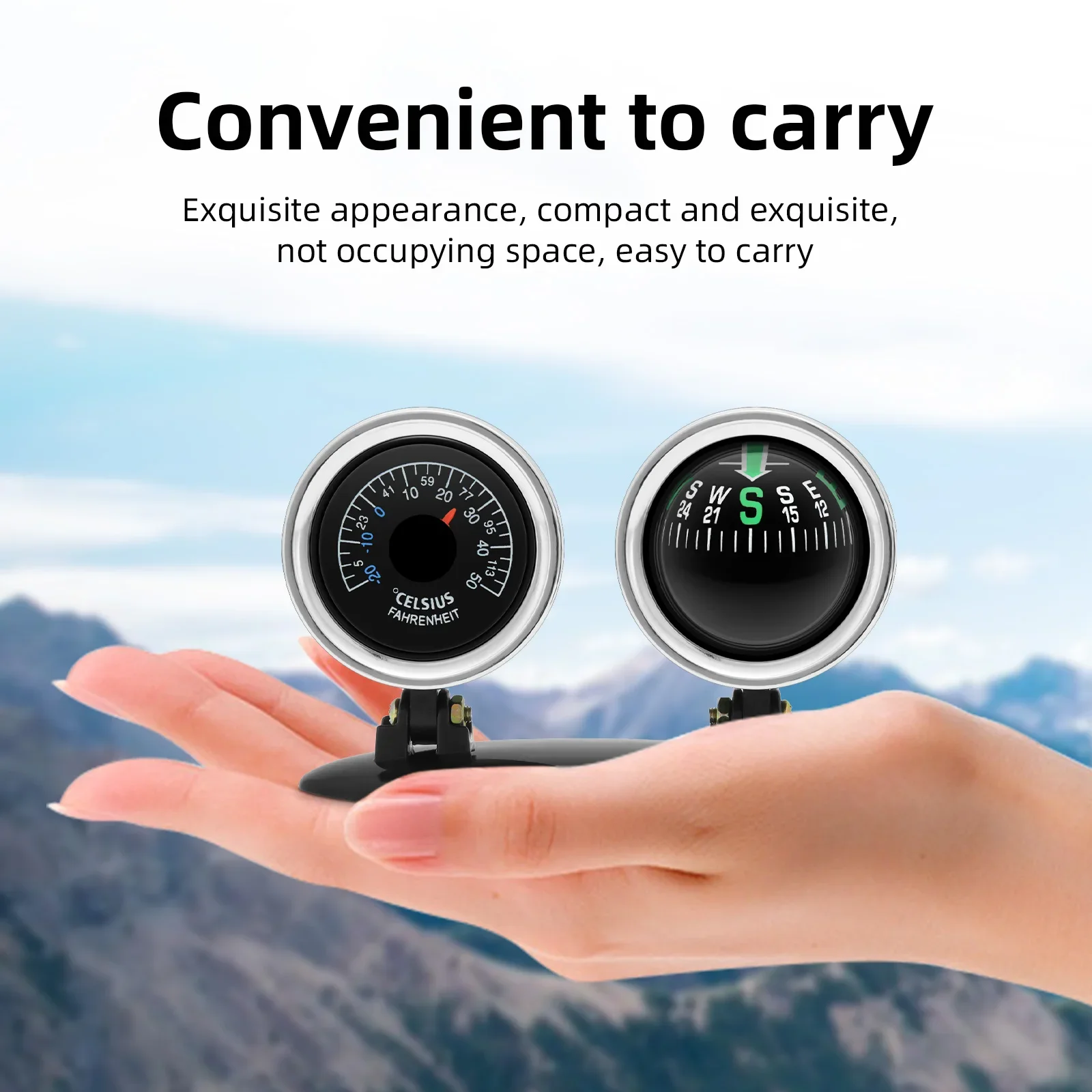 2 في 1 سيارة البوصلة ميزان الحرارة دليل الكرة مؤشر البوصلة أداة الملاحة للمركبة سيارة السيارات متعددة الوظائف البوصلة المحمولة