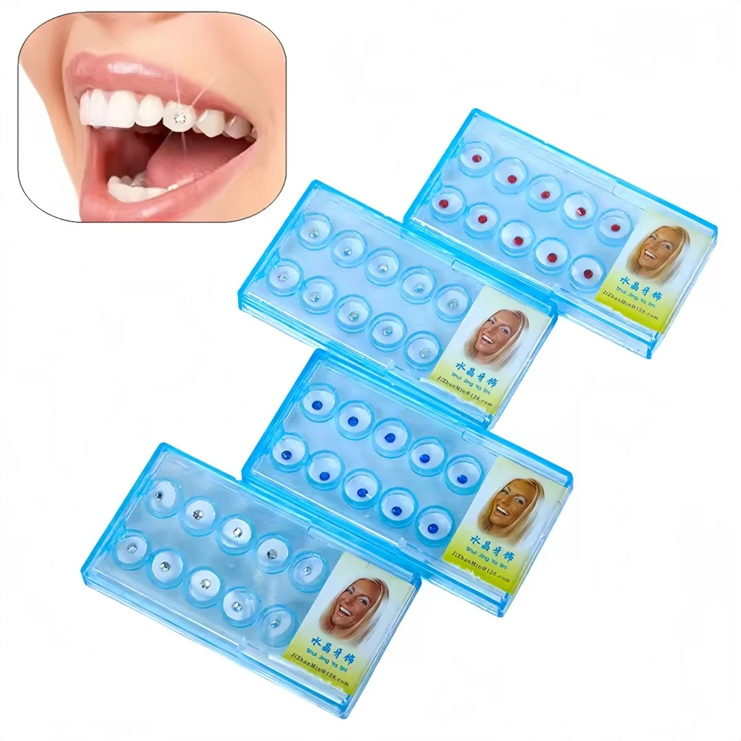 10 teile/schachtel Bunte Kristall Zahn Edelsteine Acryl Diamant Zahn Edelsteine Zahn Schmuck Oral Ornament Dental Material Zähne Dekoration