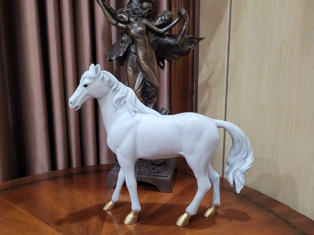 Estátua de cavalo de cobre arte artesanato cavalo branco acessórios para casa ornamentos de presente de negócios