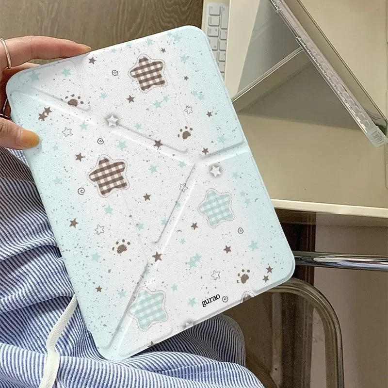 Mint Green Star Paw Print Tablet Case For iPad Pro 11 12.9 13 M2 M4 M3 M5 Shell 8.3 9.7 10.2 5/6/7/8/9/10/11th Air 4 5 6 7 Cover