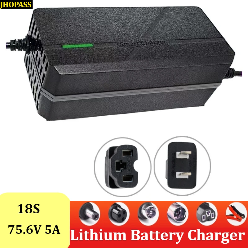 

18S Smart 75.6V 5A LED Display Lithium Battery Charger for AC110V-220V E-bike E-Motorcycle Scooter 4.2V Battery EU AU UK US Plug
