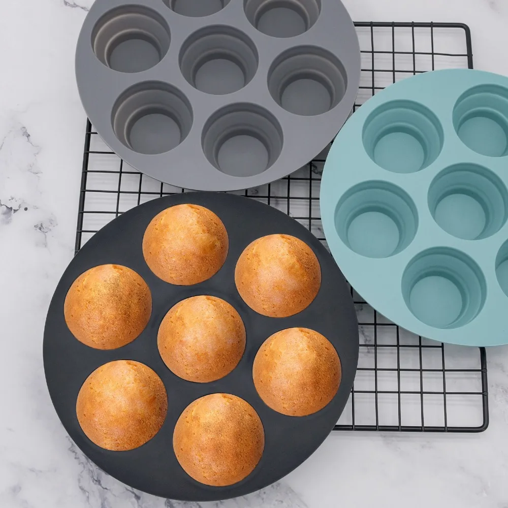 

Quality Seven-hole Cake Mold Foldable Round Air Fryer Baking Mold Food-grade Silicone Foldable Baking Mold