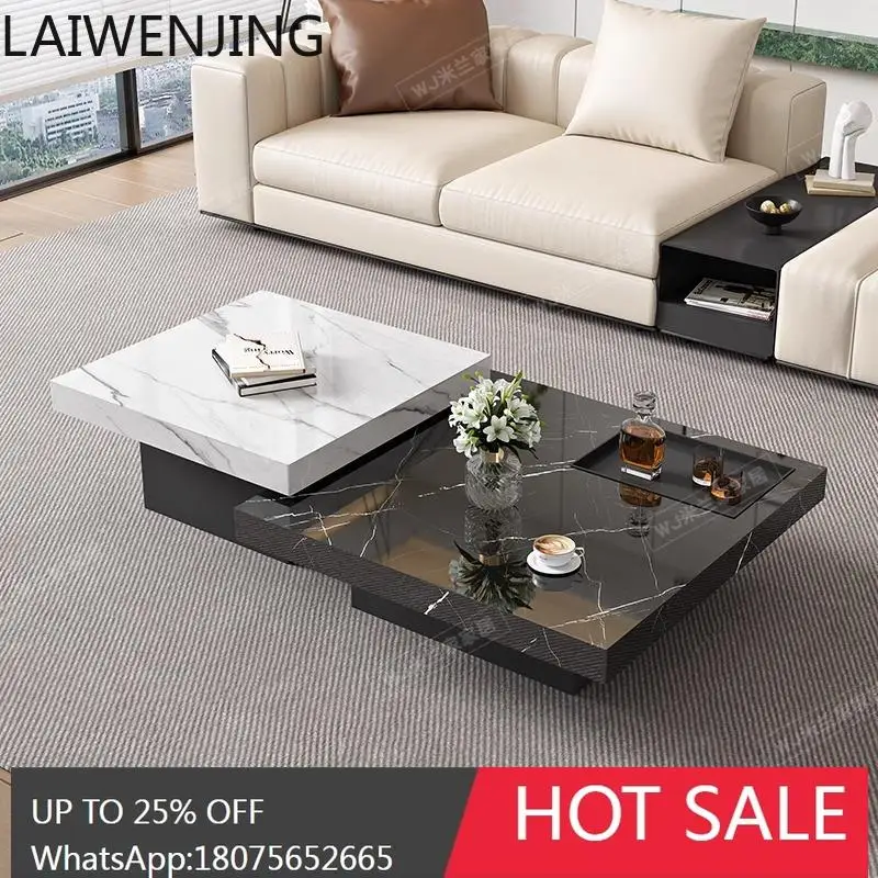 MJY Italian Minimalist Rock Plate Coffee Table Light Luxury Marble Small Apartment Square High and Low Combination