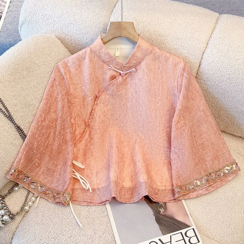 

Olivegirl: Рубашка-блузка в китайском стиле с пуговицами, модифицированный чонсам, костюм для чайной церемонии, топ в стиле тан, короткая юбка, этнический наряд