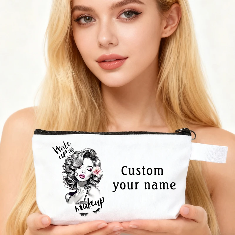 

Custom Name Makeup Bag Organizers Fashion Lady Design Pencil Cases Stationery Zipper Cosmetic Pouch Travel Toiletry Bag