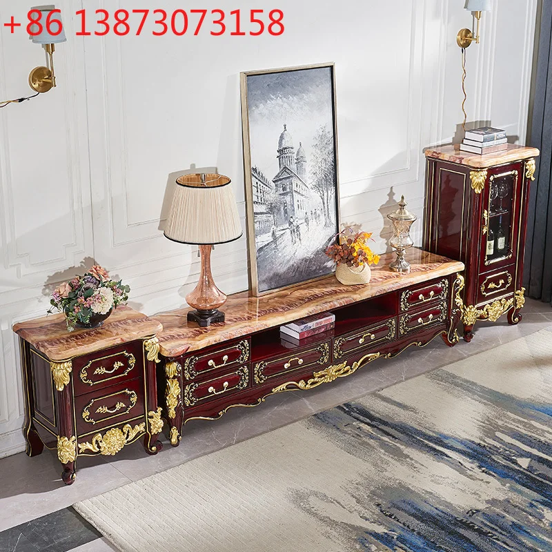 

Европейский шкаф для телевизора из цельного дерева, мраморный, красный сандал, журнальный столик, шкаф для телевизора, комбинированный размер, квартира, гостиная, роскошный пол