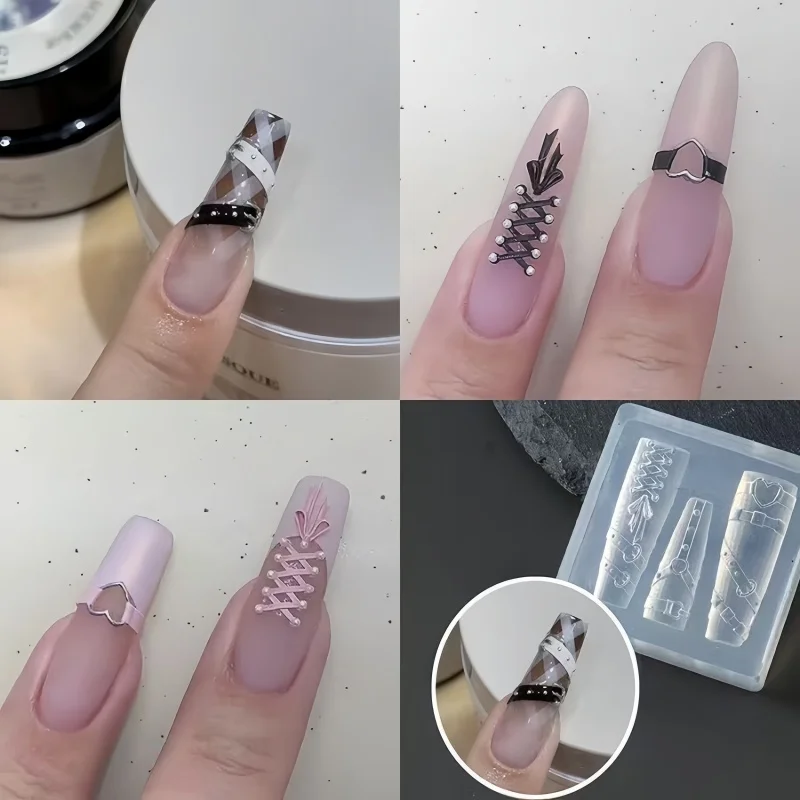 1 Stück 3D-Nagelform in Schleifenform aus Silikon, selbstklebende DIY-Nagelkunstform, Salonzubehör und Werkzeug, parfümfreier Nageldekorationszubehör – Detail 5
