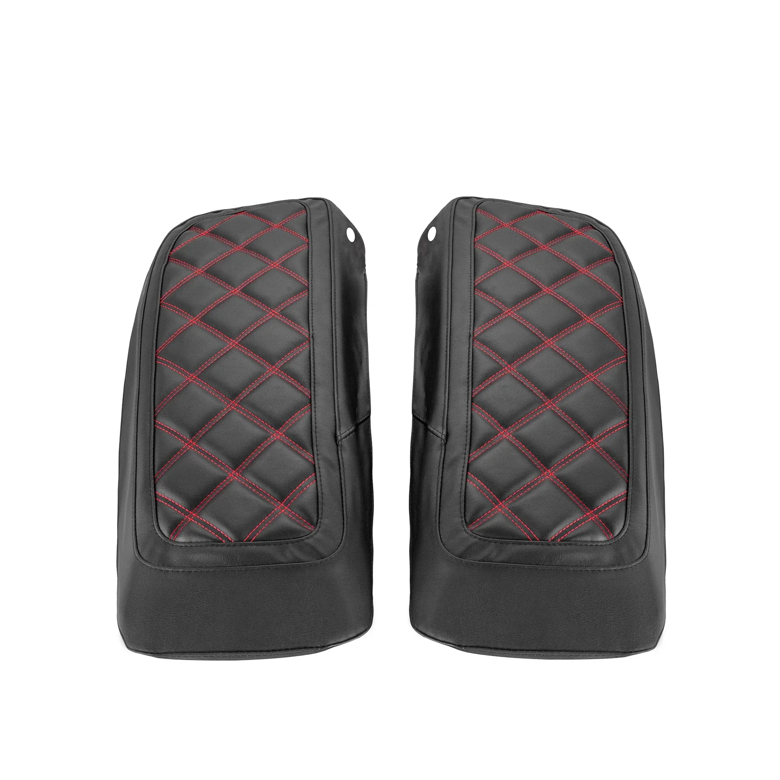 For 14-UP Harley Touring Pair Red Square Stitch Saddlebag Lid Speaker Bra Covers