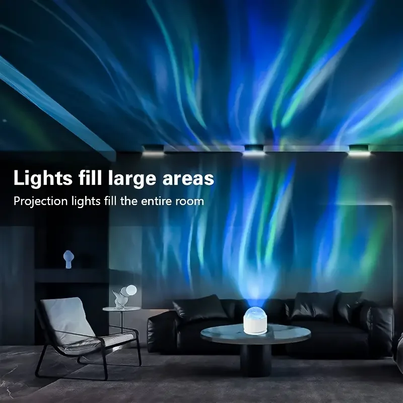 USB Powered Aurora & Water Ripple Projector Light Color Changing Rotating Starry Sky Night Light with Remote Control for Bedroom