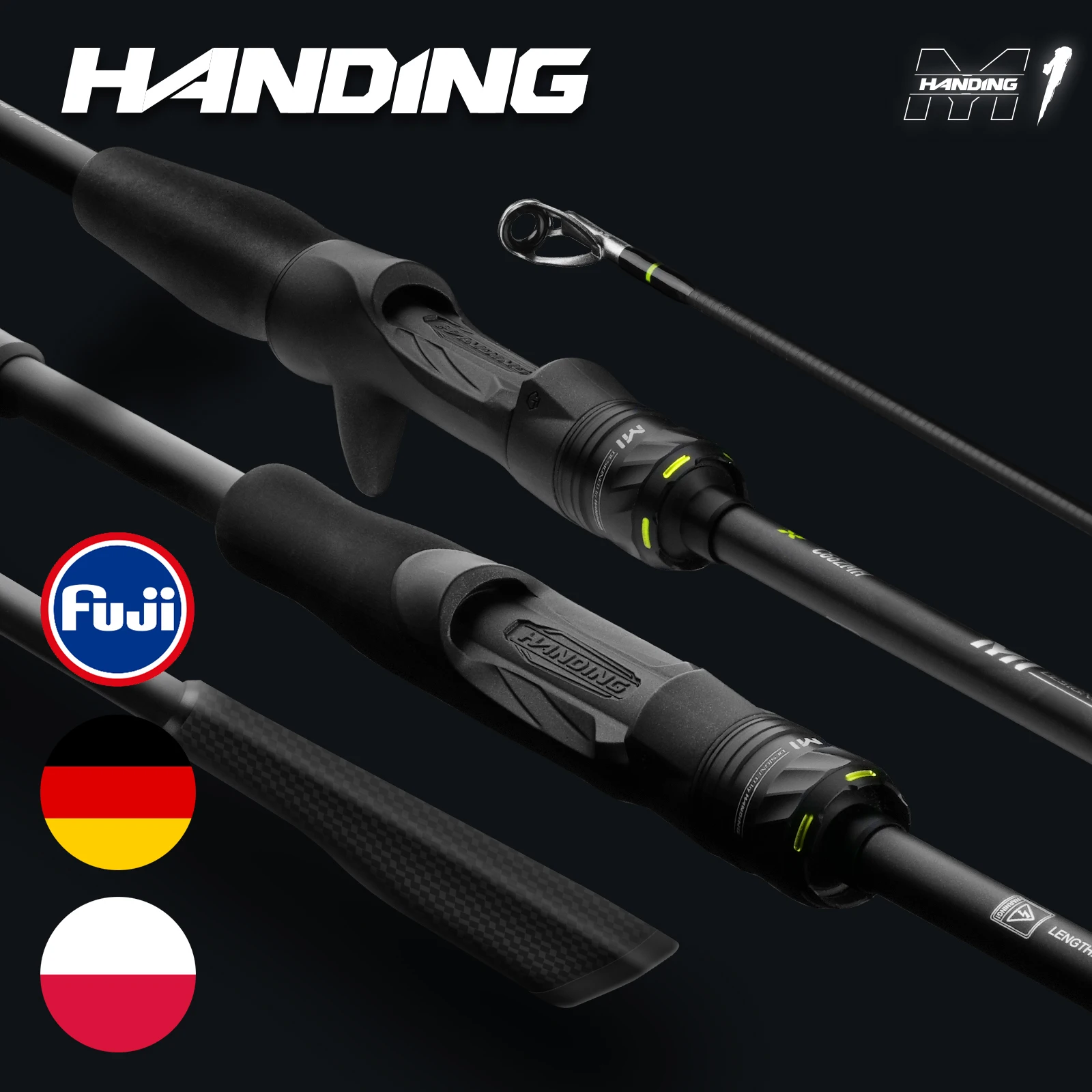 【From Poland】HANDING M1 Bass Fishing Rods Fuji O+A Guide Rings 24Ton Carbon Fiber Blanks Handle Spinning Casting Rod 1.68-2.13m