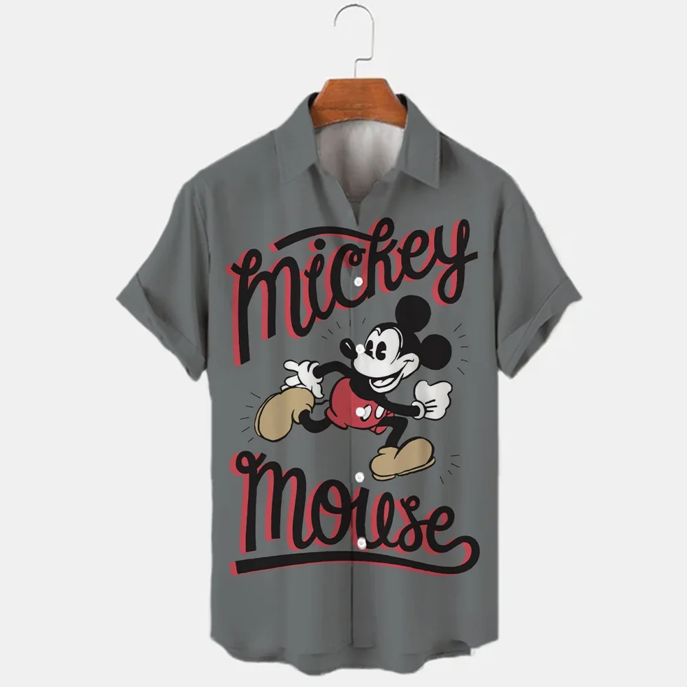 Disney Mickey Minnie Cartoon Characters 3D Printing Summer Men\'s Short Sleeve Shirt Hawaiian Beach Party Vacation Men\'s Shirt