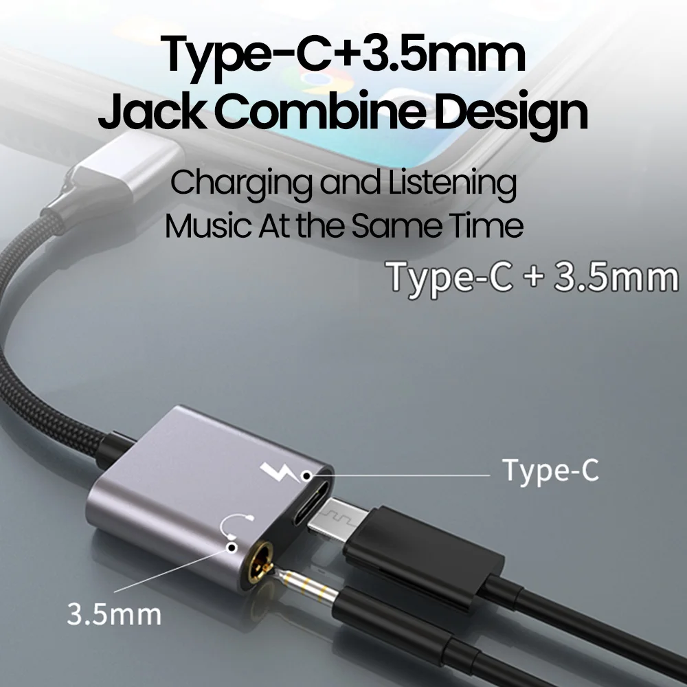 Universal 2 IN 1 Type-C headphone digital adapter USB C To 3.5mm Jack Earphone Charging Converters for iphone 15 16 Samsung