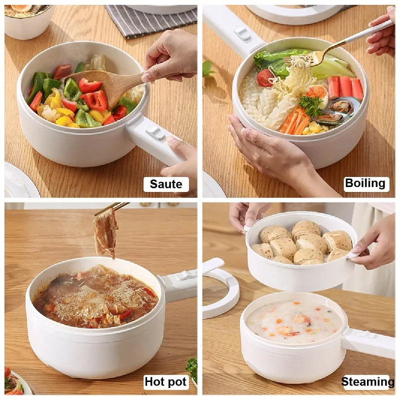 1.5L Electric Hot Pot Integrated Electric Cooking Pot Household Electric Wok Cooking Noodle Pot With Steamer Kitchen Tools 220V