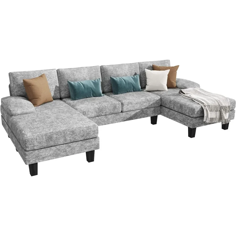 

Convertible Sectional Sofa U-Shaped Couch with Soft Modern Cotton Chenille Fabric for Living Room, Oversized Seats, Grey