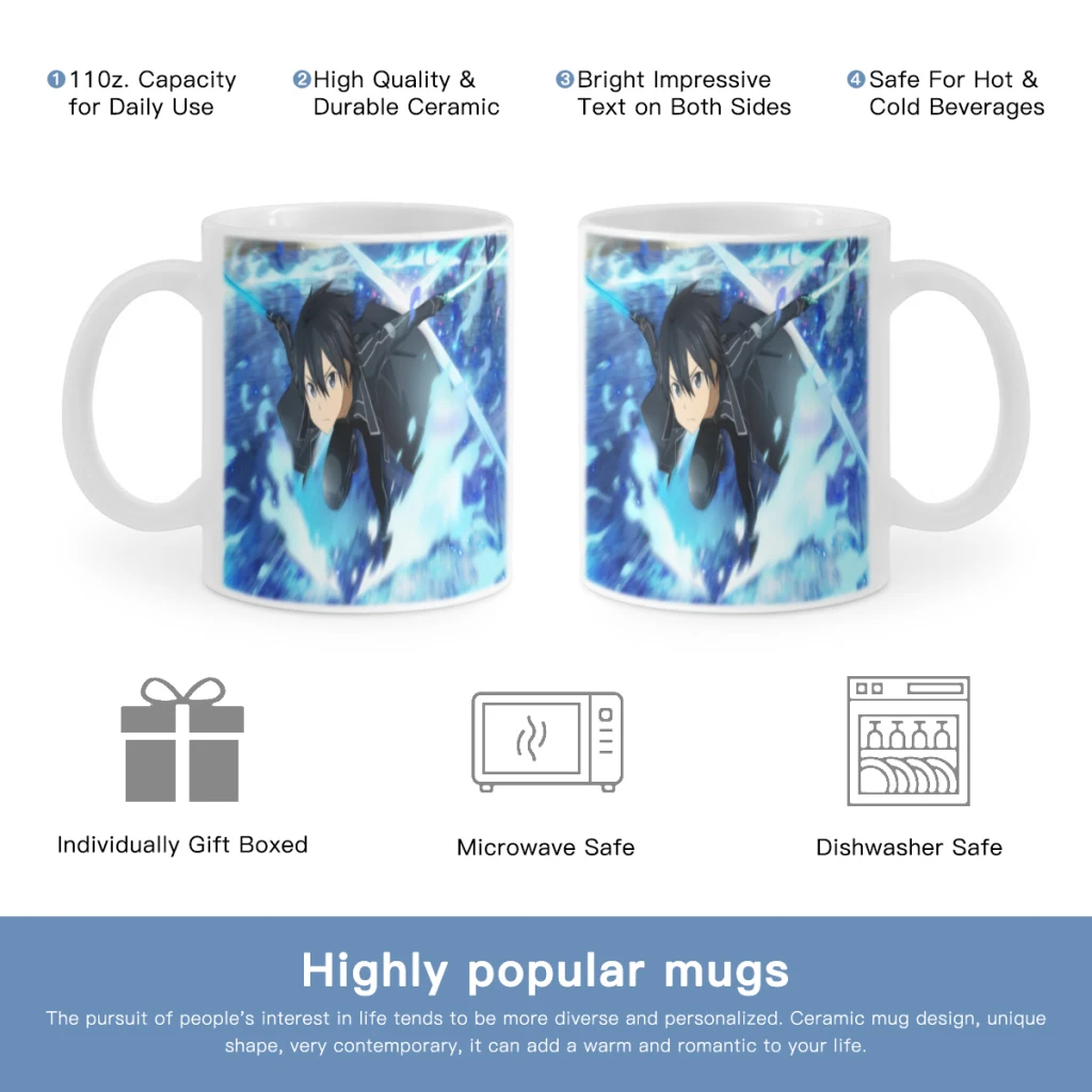 

Anime Novel SAO Kirito Yuuki Asuna Free shipping Ceramic Cup Coffee Oatmeal Breakfast Cup Creative Personality Mug