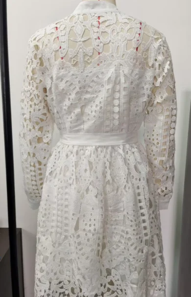 우아한 셔츠 여자 드레스 섹시 할로우 레이스 드레스 새로운 봄 가을 버튼 레이스 업 사무실 레이디 미니 드레스 여성 여성