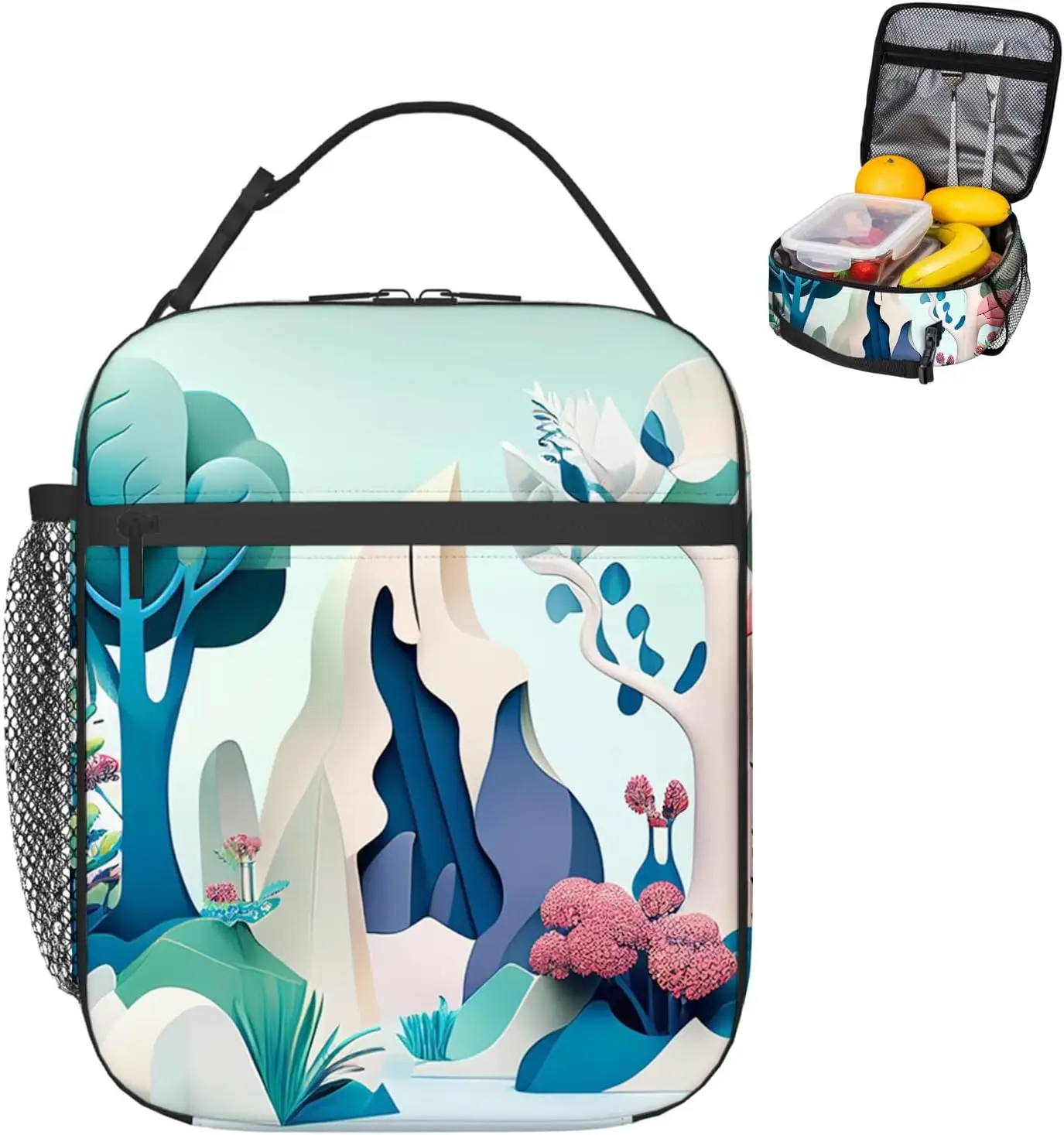 

Cartoon Landscape Pattern Style pattern Portable Lunch Bag Insulated Lunch Box Reusable Totes For Women Men Work Picnic Camping，