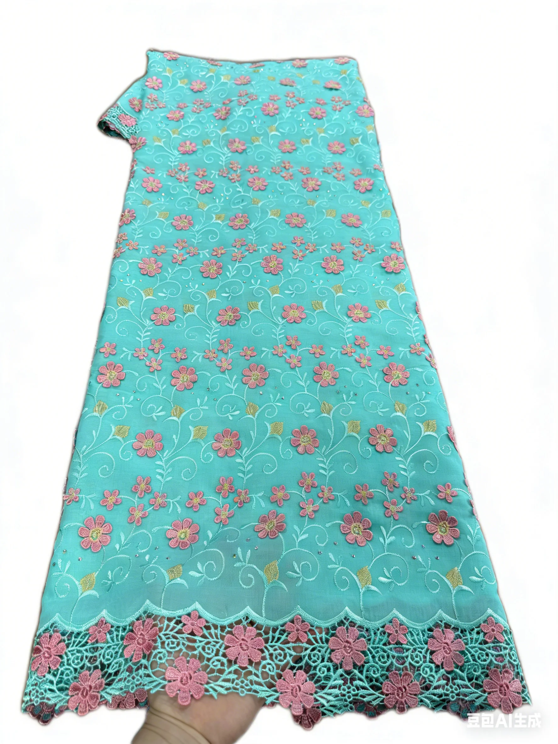 

Luxury African Lace Fabric African Lace Fabric 5 Yards 3D Floral Embroidery Cotton Lace For Aso Ebi Bridal Evening Gown