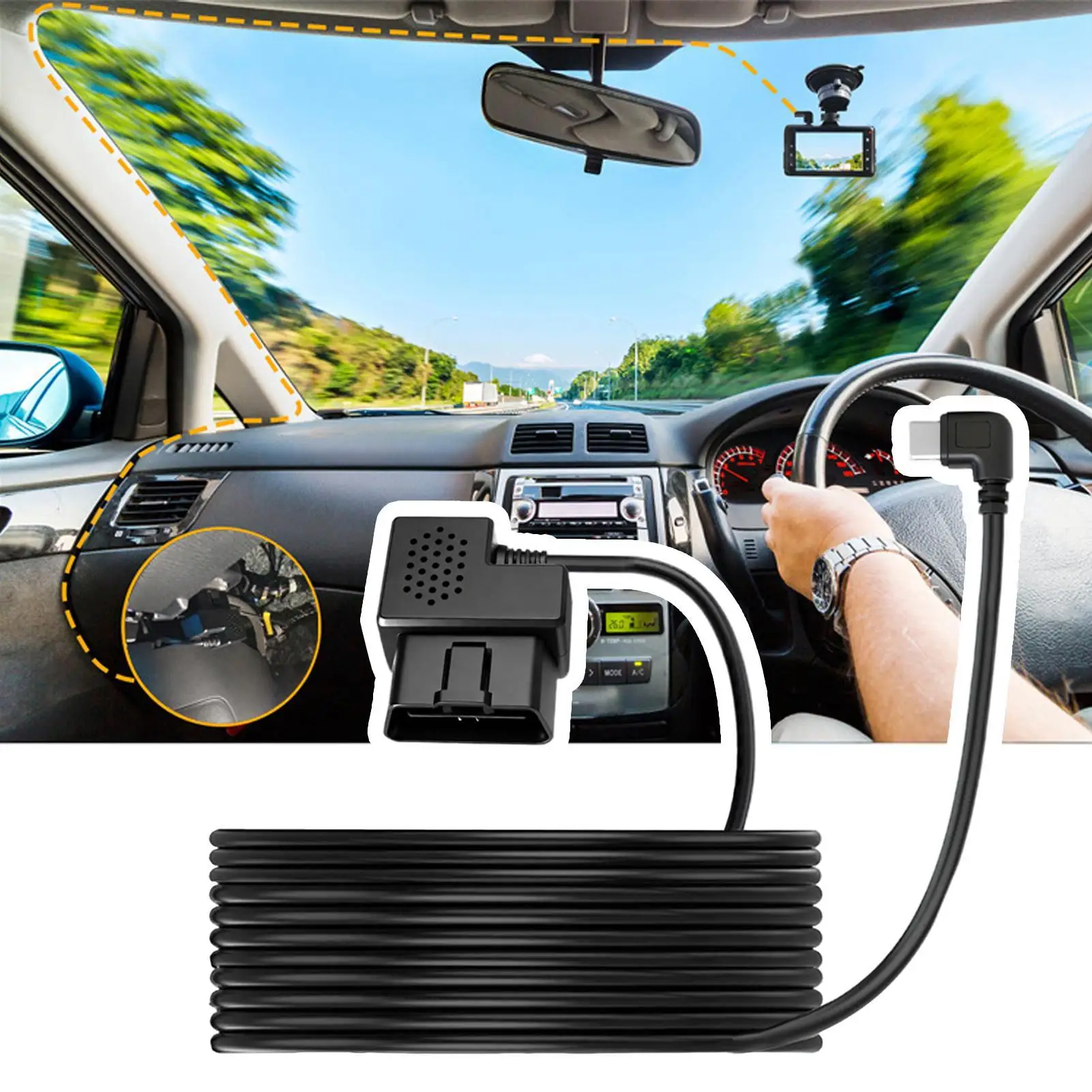 Obd كابل الطاقة التوصيل والتشغيل 12 فولت/24 فولت إلى 5 فولت تنحى هاردوير سلك مراقبة السيارة لمواقف السيارات رحلات الطريق القيادة اليومية