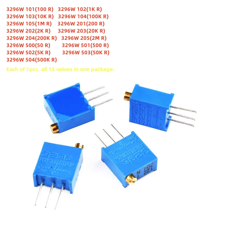 

15values 3296W 100R-1M Potentiometers Kit 3296W MultiTurn trimmer adjustable precision Potentiometer 3296W Variable Resistors