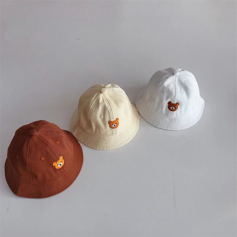 Korean Cartoon Bear Baby Bucket Hat Summer Soft Baby Boys Girls Fisherman Cap Infant Toddler Sun Hat