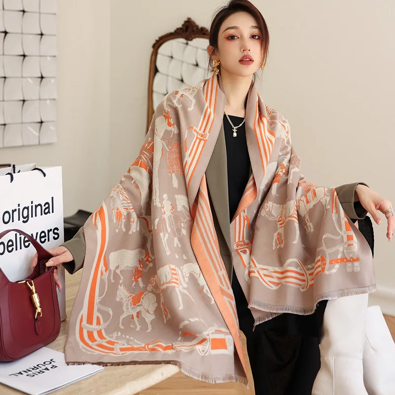 

2022 Winter Scarf Luxury Double-sided Cashmere Scarves Women Winter Warm Shawl Wrap Printed Soft Blanket Holiday Gift