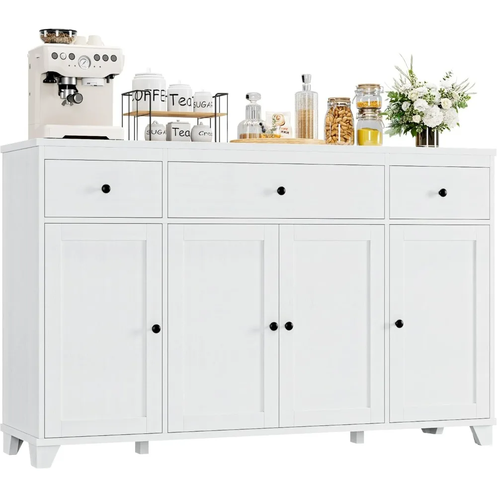 

55" Large Kitchen Buffet Cabinet with Storage Drawers,Modern Sideboard Buffet Table Storage Cabinet with Doors and Shelves, Wood