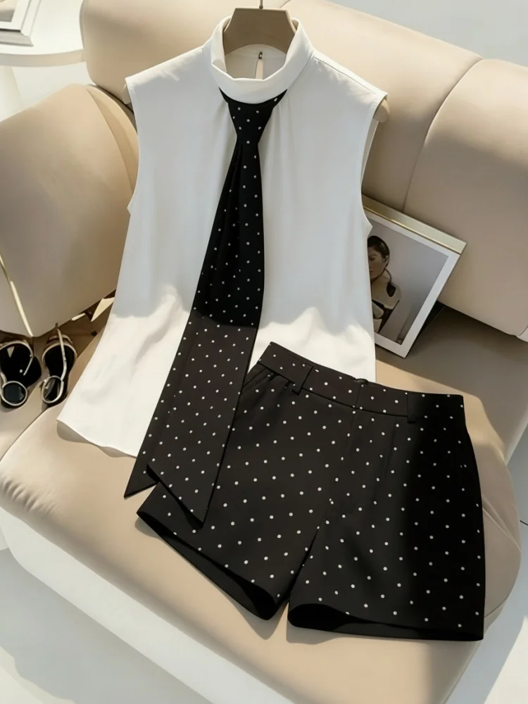 Old Money Tailored Shorts & Vest Matching Set Preppy Style Sleeveless Blouse 2 Piece Co-ord Suit Women Summer Office Casual Outfit