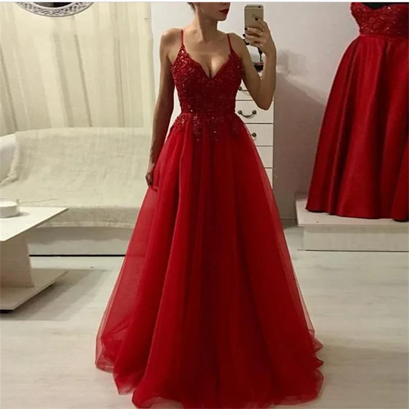 

Бордовые длинные вечерние платья трапециевидной формы для женщин 2025 Элегантное сексуальное платье для выпускного вечера с глубоким v-образным вырезом на бретельках Вечерние платья по индивидуальному заказу