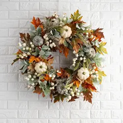 Thanksgiving Decoration Pumpkin Wreath Artificial Maple Leaf Wreath For Front Door Autumn Harvest Festival Wreath Home Decor