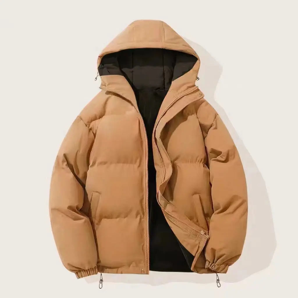 European American 2026 New Fashion Men Solid Color Long Sleeve Hooded Parkas Coats Male Simple Basic Casual Trendy Top Clothes