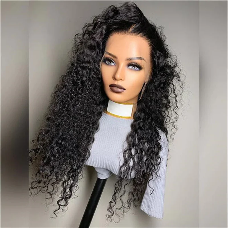 

Soft Long 26inch 180% Density Glueless Medium Kinky Curly Lace Frontal Wig For Black Women Babyhair Preplucked Daily Cosplay