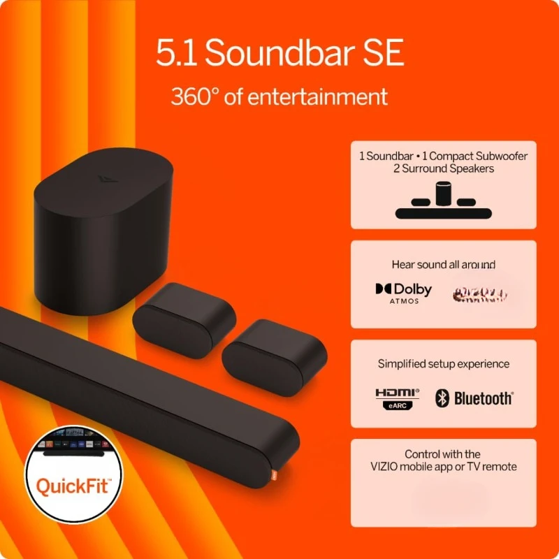 5.1 Soundbar SE, Wireless Subwoofer, Surround Sound w/Dolby Atmos, DTS:X, Bluetooth Speaker - SV510X-0806 (New, 2024 Model)