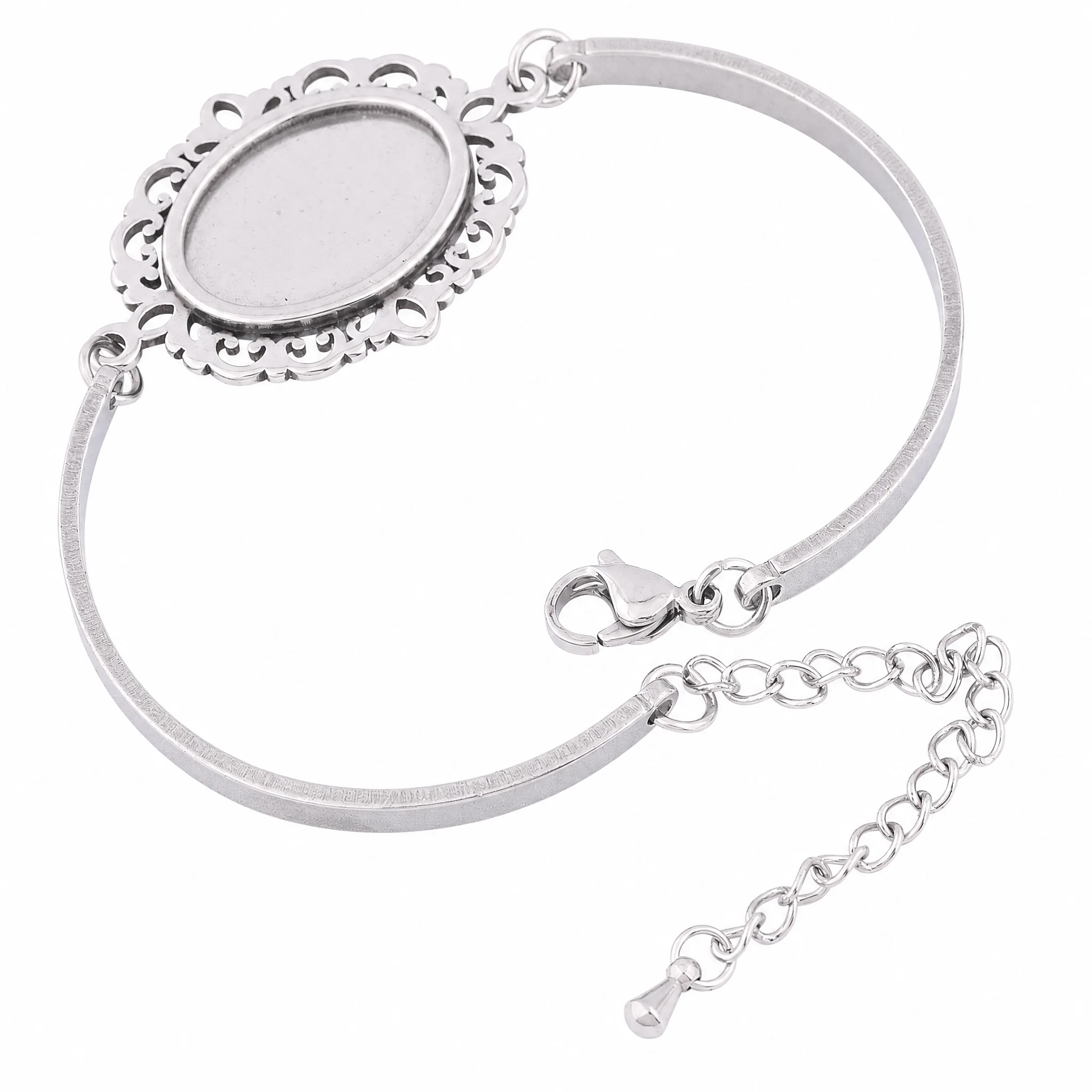 

3pcs Stainless Steel Fit 13x18mm Oval Floral Cabochon Bracelet Base Setting Blanks Diy Cuff Braclets Bezel Findings