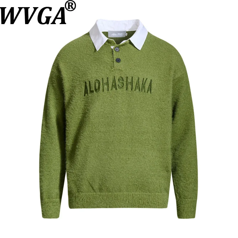 

WVGA осень-зима новый мужской модный свитер с вышивкой букв цветных блоков отложной воротник нишевые шикарные повседневные топы Ins Y2K W13945