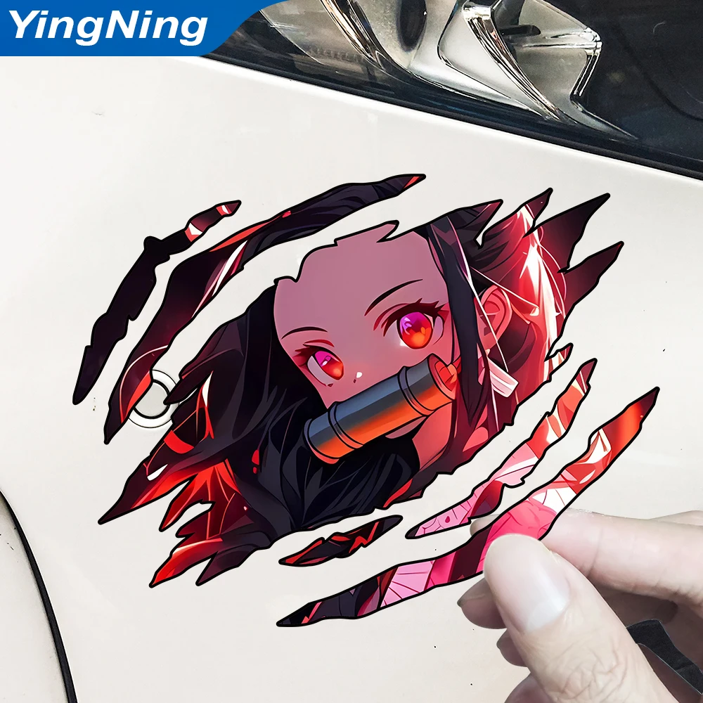 

Anime Funny Nezuko Scratch Mark Car Sticker Waterproof Scratch Cover PVC Decal Laptop Motorcycle Auto Accessories 8cm/13cm/18cm