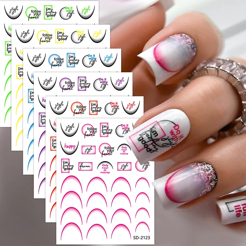 Gradient French Line 3D Nail Art Stickers Self-Adhesive Decals Vintage Lover Letters Blush Nail Tips Decoration Manicure